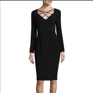 Black Halo Masca Long Sleeve Criss Cross Front Sheath Dress Size 2 Office Career